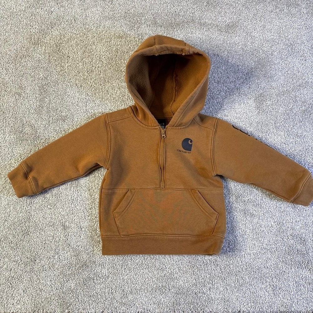 Carhartt Kids 2T Brown Tan Half Zip Hoodie Toddler Pullover Sweatshirt
